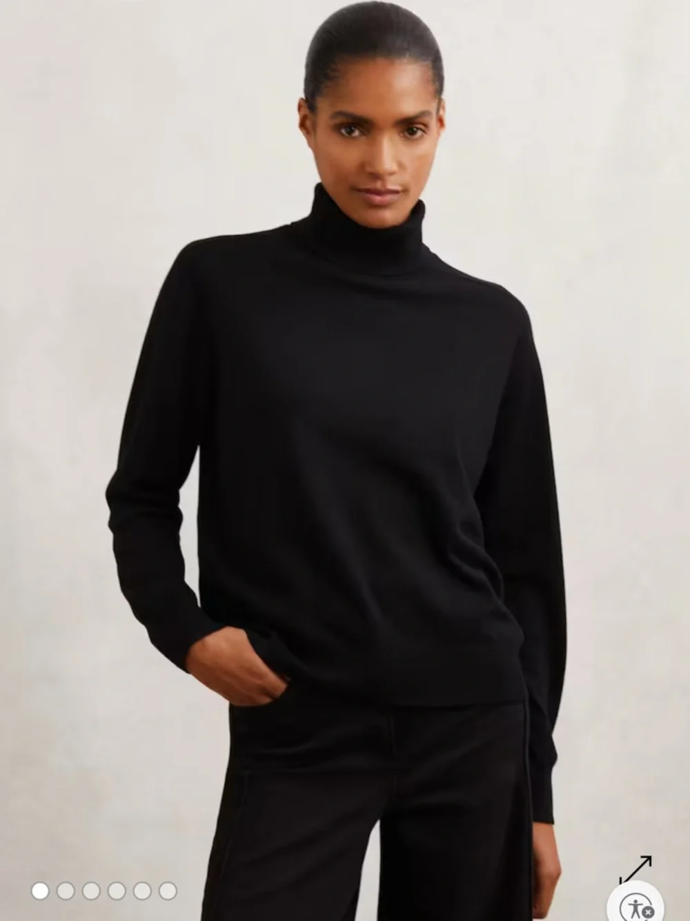 Reiss Black Roll Neck Turtleneck 100% Merino Wool Sweater Size L - Picture 1 of 6